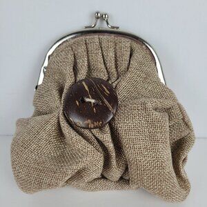 Cracker Barrel Rustic Farmhouse Primitive Gathered Burlap Coin Purse